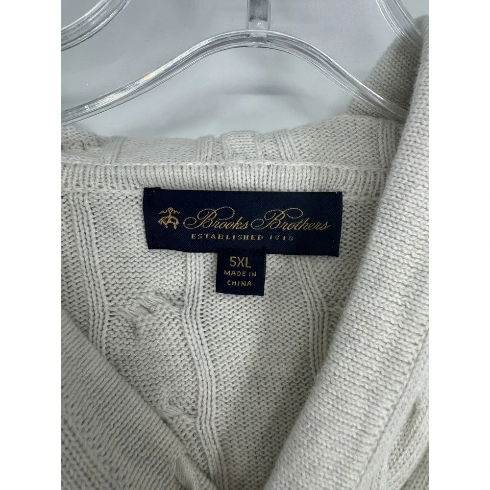 Brooks Brothers Hooded Sweater Mens Size 5XL Cotton Cable Knit Hoodie Knit Cream